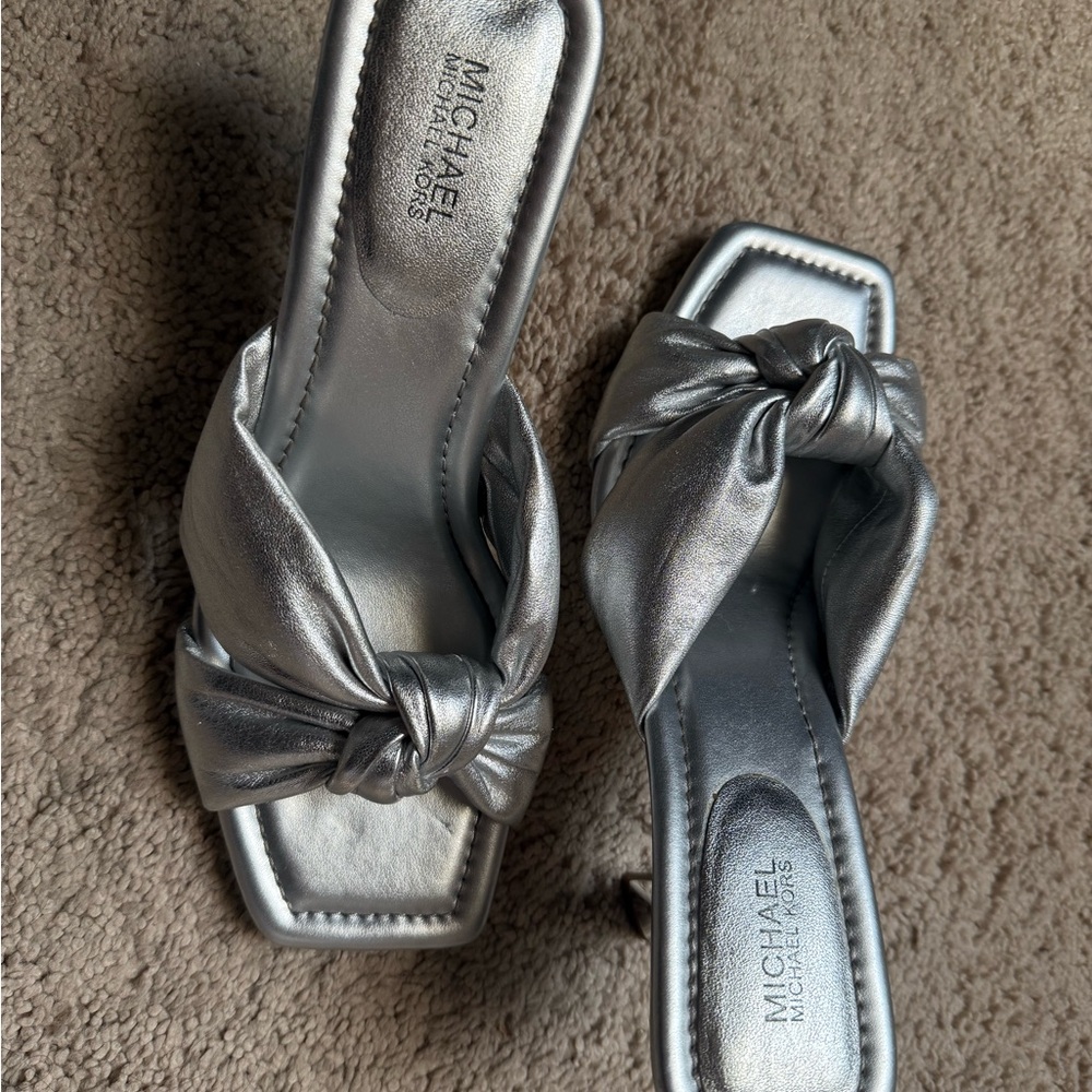 Michael Kors Silver Heels with Knotted Detail